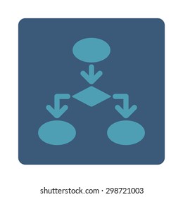 Flowchart icon from Commerce Buttons OverColor Set. Vector style is cyan and blue colors, flat square rounded button, white background.