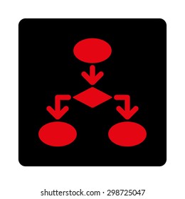 Flowchart icon from Commerce Buttons OverColor Set. Vector style is intensive red and black colors, flat square rounded button.
