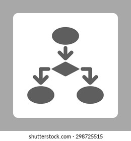 Flowchart icon from Commerce Buttons OverColor Set. Vector style is dark gray and white colors, flat square rounded button, silver background.
