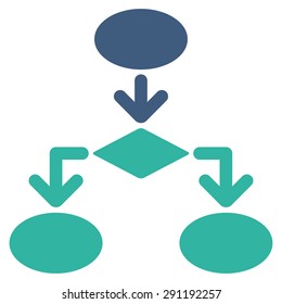 Flowchart icon from Commerce Set. Vector style: bicolor flat symbol, cobalt and cyan colors, rounded angles, white background.