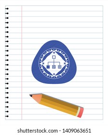 flowchart icon emblem with pen effect. Blue ink. Vector Illustration. Detailed.