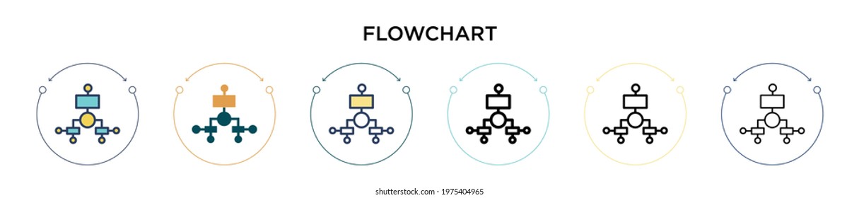 Flowchart icon in filled, thin line, outline and stroke style. Vector illustration of two colored and black flowchart vector icons designs can be used for mobile, ui, web