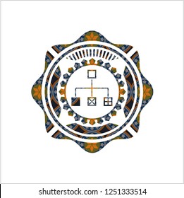 flowchart icon inside arabesque badge background. arabic decoration.