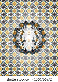 flowchart icon inside arabesque badge. arabic decoration.