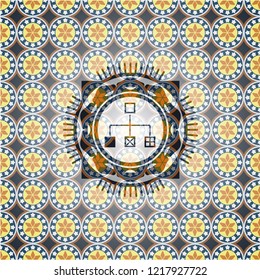 flowchart icon inside arabesque emblem. arabic decoration.