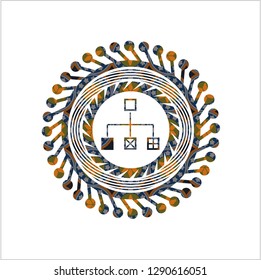 flowchart icon inside arabesque emblem background. arabic decoration.