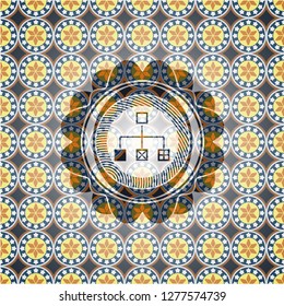 flowchart icon inside arabesque style emblem. arabic decoration.