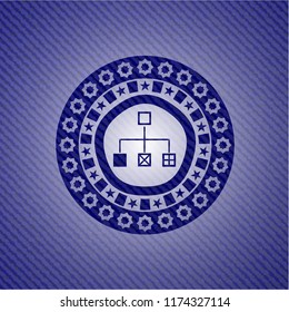 flowchart icon inside badge with denim texture