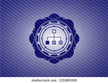 flowchart icon inside badge with jean texture