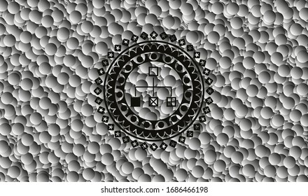 flowchart icon inside black badge with grey bubbles background. Vector Illustration. Detailed.