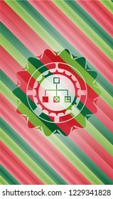flowchart icon inside christmas badge background.