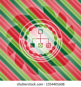 flowchart icon inside christmas badge background.