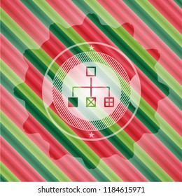flowchart icon inside christmas colors emblem.