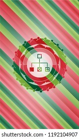 flowchart icon inside christmas colors style emblem.