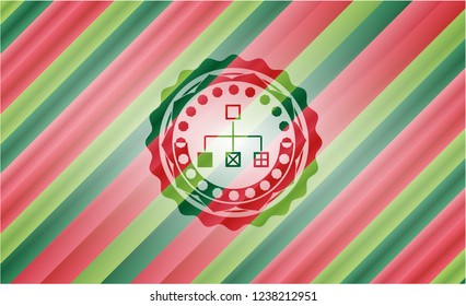 flowchart icon inside christmas colors style badge.