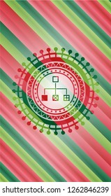 flowchart icon inside christmas colors badge.