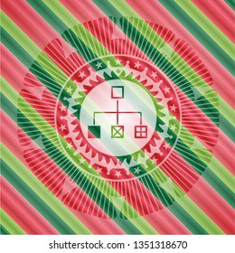 flowchart icon inside christmas colors style emblem.