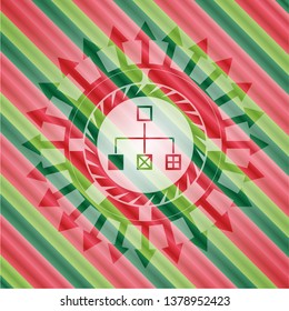 flowchart icon inside christmas colors style badge.
