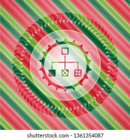 flowchart icon inside christmas emblem.