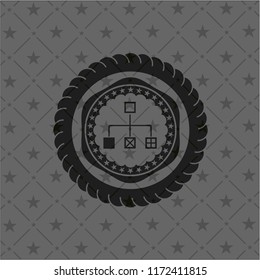 flowchart icon inside dark emblem