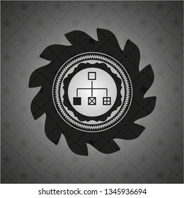 flowchart icon inside dark emblem