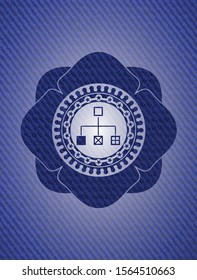 flowchart icon inside emblem with denim texture