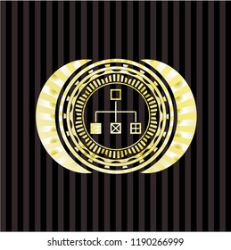 flowchart icon inside gold badge