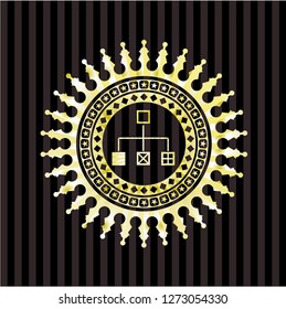 flowchart icon inside gold badge