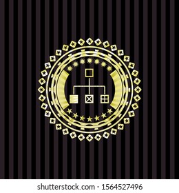 flowchart icon inside gold badge