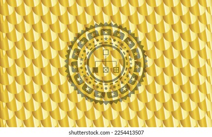 flowchart icon inside gold badge or emblem. Scales pattern. Vector Illustration. Detailed.  - Powered by Shutterstock - Get 15% off with code: PIKWIZARD15