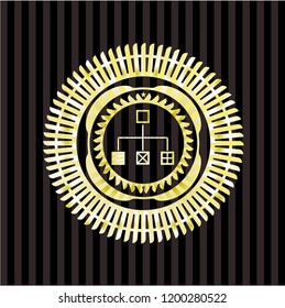 flowchart icon inside gold emblem or badge