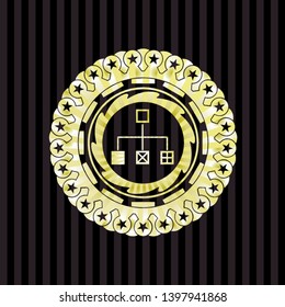 flowchart icon inside gold emblem or badge