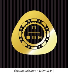 flowchart icon inside gold emblem or badge
