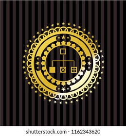 flowchart icon inside gold shiny badge