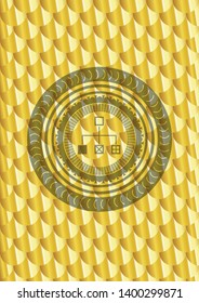 flowchart icon inside golden badge or emblem. Scales pattern. Vector Illustration. Detailed.
