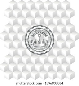 flowchart icon inside grey badge with geometric cube white background