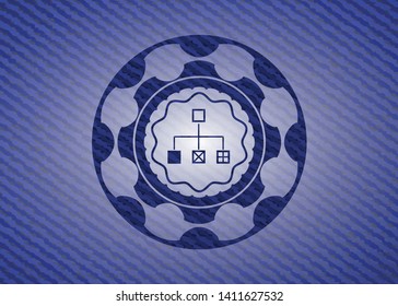 flowchart icon inside jean or denim emblem or badge background