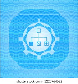 flowchart icon inside light blue water badge background.