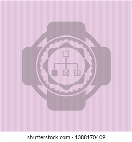 flowchart icon inside pink emblem