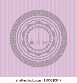 flowchart icon inside pink emblem. Vintage.