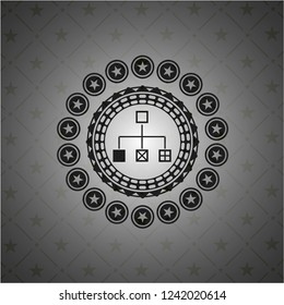 flowchart icon inside realistic dark emblem