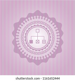 flowchart icon inside realistic pink emblem