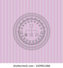 flowchart icon inside realistic pink emblem