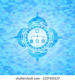 flowchart icon inside realistic sky blue mosaic emblem