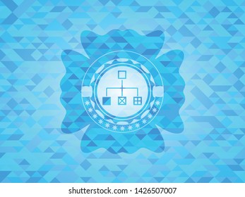 flowchart icon inside realistic sky blue mosaic emblem