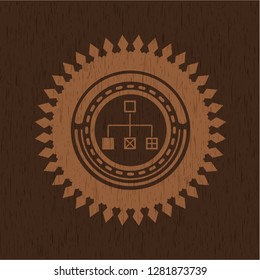 flowchart icon inside realistic wood emblem