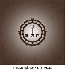 flowchart icon inside realistic wood emblem