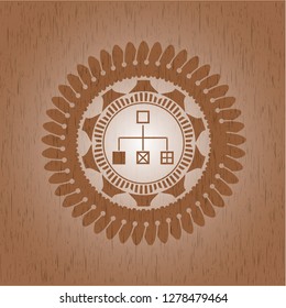 flowchart icon inside realistic wooden emblem