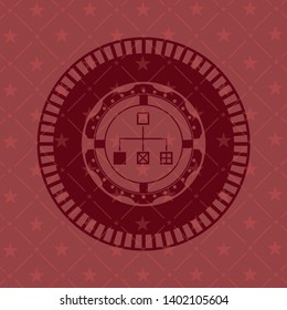 flowchart icon inside red emblem. Vintage.
