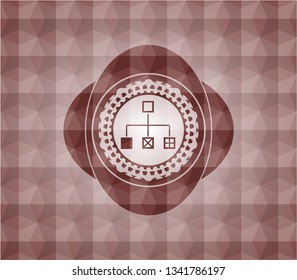 flowchart icon inside red geometric emblem. Seamless.